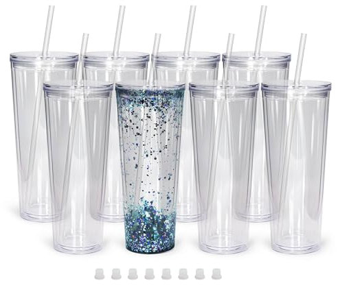 sweet grain Lot de 8 gobelets classiques en acrylique avec couvercles et pailles – Boule à neige de qualité supérieure de 710 ml avec trou pré-percé, couvercles, pailles et bouchon de trou – Gobelets