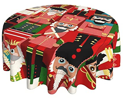 Wachstuch Weihnachtszeit-Nussknacker, Süß, Dunkelrot Wetterfeste Wachstischdecke Rund Tischtuch 152Cm Für Camping Party Terrasse