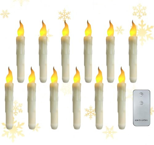 DZAY Schwimmkerzen mit Zauberstab Led Kerzen,12 Stück Schwimmende Kerzen mit Fernbedienung Stabkerzen Flackernde Flammenlose Kerzen Taper mit Angelschnur Fliegende Kerzen Fensterkerzen (Warmweiß)