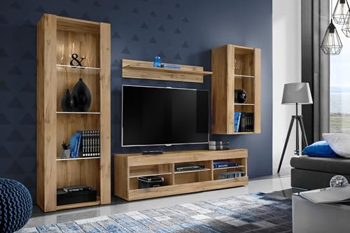 Komodee Wohnwand TV Tivoli Medio Wotan/Wotan 245x159x35 cm | Wohnwand Tivoli Medio, Wotan/Wotan, Breite 245cm x Höhe 159cm x Tiefe 35cm, ohne LED, für Wohnzimmer