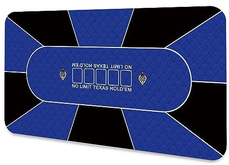LaiEr Pokermatte10 Spieler Texas Hold'em Gummimatte Poker Oberseite Matte für Tabelle Faltbare bewegliche Schürhakentischanordnung für Schürhakenspiele Blackjack Kasino, (120*60*0.2cm, Blau)