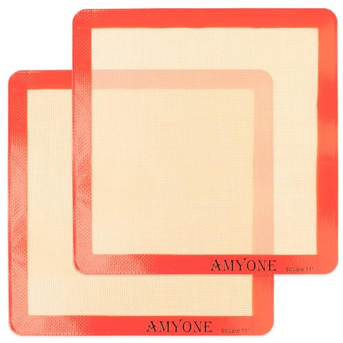 AMYONE Square Silicone Baking Mats for 11 Inch Cake Pan/11x11 Cheesecake Pan/Toaster Oven/XL Air Fryer, Food Grade Silicone Baking Sheet Liners for Cookie/Cake/Pastry/Torte, Non-Stick, Reusable 2 PCS
