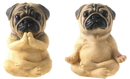 Desikixudy 2 PCS Mops-Statue Wohnkultur, Yoga Sitzende Mops-Welpen-Figur, Harz Mini-Mops-Statue