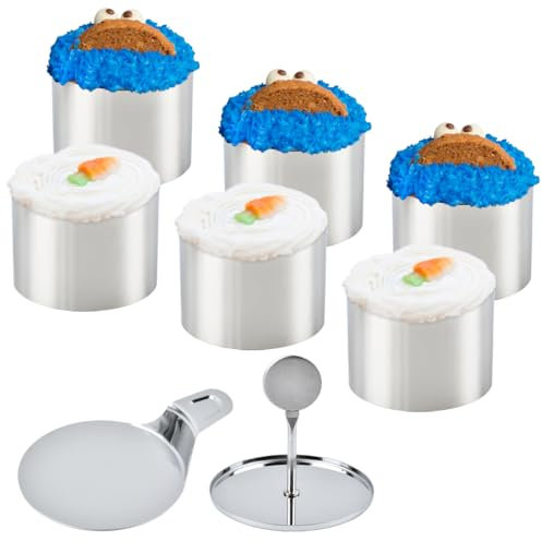 FINZOO 8 Pezzi Anelli Dessert Set, Coppapasta Tondi con Pressa e Base, Rotondo Anelli per Torte per Torta Mousse Dessert
