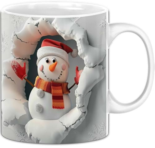 Trendation - 3D Schneemann Tasse Geschenk 3D Motiv Grafik Becher Weihnachten Schnee (Weiß)