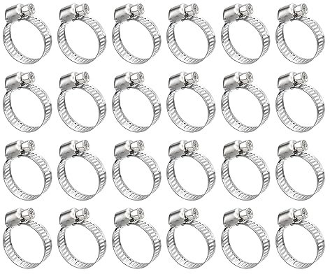 Rohrschelle, Schneckengetriebe-Schlauchschelle, 24 Stück, 1/2 Zoll – 3/4 Zoll, verstellbare Edelstahl-Schlauchschellen, Kanalschelle zur Sicherung von Schläuchen, Rohren, Rohrleitungen, Rohren und Kra