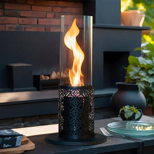 JSMY Tragbare Tisch-Feuerstelle, sauber brennender Bio-Ethanol-Kamin ohne Entlüftung, tragbarer Tischkamin für drinnen und draußen, Garten (schwarze Hohl)