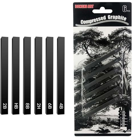 6 Pieces Graphite Material Sticks Square Compressed Charcoal Stick Charcoal Pencils Drawing Pencils Set Artist Sketch Charcoal for DIY Drawing Crafts, Sketching, Shading, Beginners and Artists