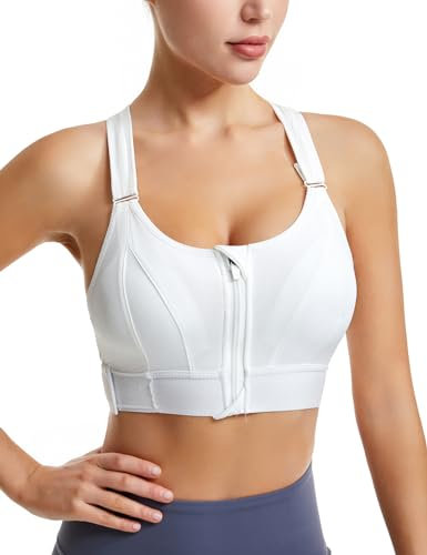 URPLITY Women Zip Front High Impact Sports Bras Yoga Bra Running Tank Top Racerback with Removable Pads for Workout Fitness