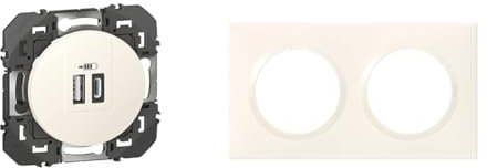 LEGRAND - Prise Double Chargeur USB-A + USB-C 3A/15W dooxie - Conforme Directive CEE - Repiquage sur Prise 2P+T - Blanc & Plaque dooxie Carrée - Plaque de Finition pour Prises et Interrupteurs dooxie