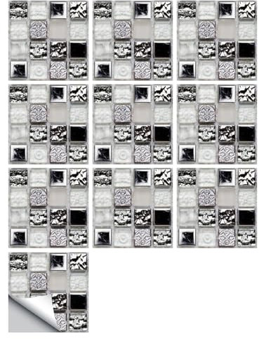 Mosaiksteine Zum Basteln 10 stücke Marmor Mosaik Fliesen Wand Aufkleber Flache 2D Gedruckt Abdeckungen for Küche Bad Peel & Stick Wasserdichte Kunst Wandbild(Color 3,15X15cm)