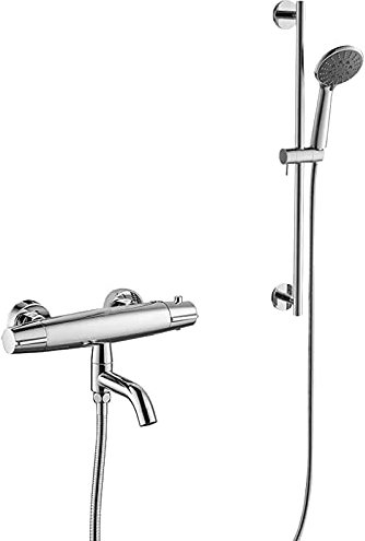 Schwenkbarer Badewannen-Wasserhahn, Einhand-Wannen-Wasserhahn, thermostatischer Wannen-Wasserhahn, wandmontierter Wannenfüller-Wasserhahn mit Handbrause, anhebbarer Duschstange, Silberne Dekoration