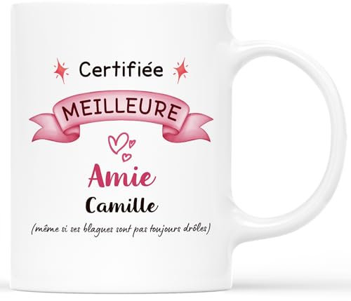 𝗖𝗔𝗗𝗘𝗔𝗨 𝗣𝗟𝗨𝗦 Mug Personnalisé Prénom - Certifiée Meilleure Amie - Cadeau Anniversaire Amie, Idée Cadeau Noël Pour Amie, Mug Amitié, Tasse Meilleure Amie, Tasse Personnalisable Meilleure Amie