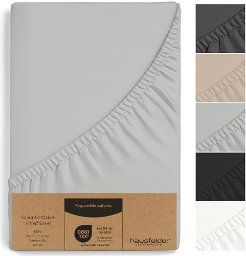Hausfelder Boxspringbett Spannbettlaken 180x200 bis 200x200 cm, bis 40 cm Matratzenhöhe, Jersey Baumwolle Bettlaken für eine 180x200cm bis 200x200cm Bett Wasserbett Matratze, Grau