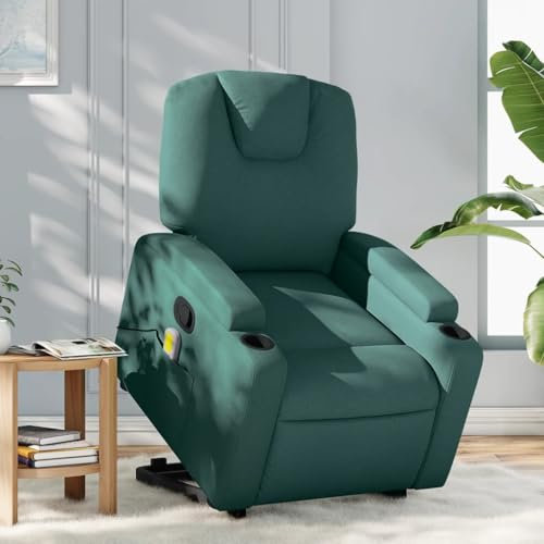 Willood Massagesessel mit Aufstehhilfe Dunkelgrün Stoff,Wohnzimmer relaxsessel,Massage Sessel,Relax Chair,Elektrischer Massagestuhl