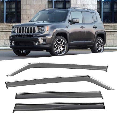 JIAQINF Windabweiser für Jeep Renegade 2016-2019, Autofenster Regenschutz,Autofenster Regenschutz, Regenabweiser,Integrierte Deflektoren.