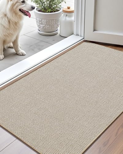 COLOR&GEOMETRY Fussmatte innen 44 x 76 cm, Schlanke rutschfeste Fußmatte für den Innenbereich, Geflochtene strukturierte Fußmatte, Absorbiert Wasser schmutzfangmatte, Khaki