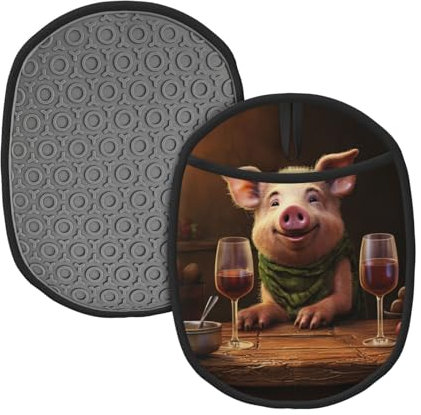 Set di 2 presine da cucina resistenti al calore con tasche, sottopentola in silicone, presine per cucinare animali e vino rosso