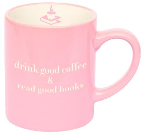 moses. libri_x Drink Good Coffee Ceramic Mug with High-Quality Engraving and Book Motif, Dishwasher and Microwave Safe, Coffee Mug in Powder Pink, Capacity 350 ml