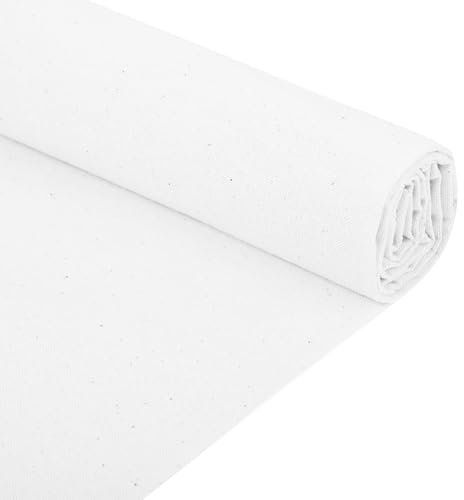 Leinentuch Baumwollstoff 150×50 cm Weich Besticktes Tuch Musselin Stoff Natürlicher Leinen Stickstoff Einfarbig Reiner Baumwoll Musselin Stoff Canvas Tuch zum Nähen von Kleidung und Basteln (Weiß)