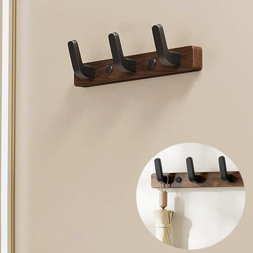 AONAT Porte-Manteau Mural en Noyer,Patère Murale en Bois avec 3 Crochets Robustes,Support Mural pour Vestes,Sacs,Serviettes,Idéal pour Entrée,Salle de Bain,Chambre & Cuisine