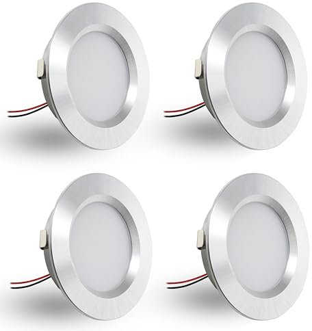 DYKUWEY 4er Set LED Einbaustrahler 12V 3W, einbaustrahler LED flach Bohrloch 55-58mm und 14mm Flache,Led Spot 12V IP44 Dimmbar Deckenspot,Möbeleinbauleuchte Einbauspots (Silber Warmweiß 3000K)