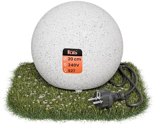 SMART LED Stone IP65 Kugelleuchte für Garten - 20 cm Kugel Außenleuchte Naturstein Optik - E27 230V - winterfest - Erdspieße (Ø 20 cm)