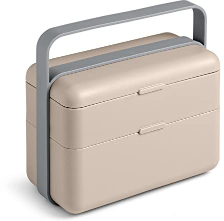 BLIMPLUS - Lunchbox Bauletto M Moka Grey 2 Scomparti con Posate - Porta Pranzo Ermetico Microonde Supporto Telefono - Made in Italy