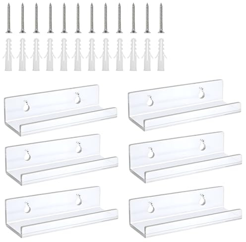 HAYOMAX 6 Shelf Vinyl Record Wall Mount Acrylic Shelf Clear Acrylic Album Record Holder For Vinyl Record Display Floating Book Shelves