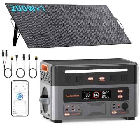IEE 3200W Centrale Elettrica Portatile P3200 con Pannello 200W, 2048Wh Generatore Solare, Batteria LiFePO4, Ricarica1h, 16 Porte, Controllo APP, Portable Power Station per Campeggio, Camper, Casa