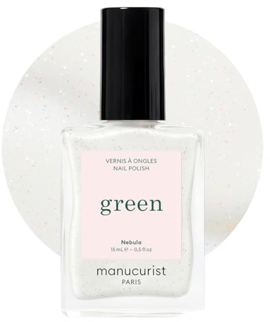 Manucurist Green Smalto Bianco Olografico Nebula | Smalto Unghie Classico 9-Free - Vegano, 80% Origine Biologica - Manicure Professionale - 15ml - Nail Polish