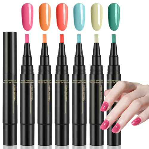 AYBUY 6 Stück Nagellackstift Set, Nagellack Stift Schnelltrocknend,5 ml | Nagellackstifte Für Nägel, Gel Nail Polish, Langhaltendes, Nail Art Marker, Lackieren Zubehör （Farbenfrohe Serie）