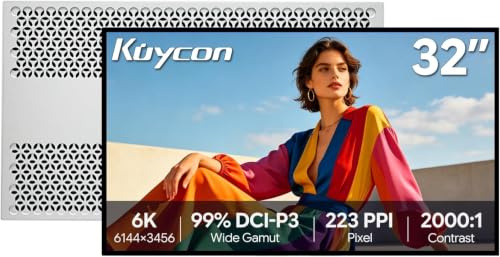 Kuycon G32P 31,5'' 6K Monitor 6144x3456, 2000:1 Kontrast | 2000:1 Kontrast 500 cd/m², 99% DCI-P3 USB-C 100W 80Gbps, ATW AR-entspiegelt, für Designer Videobearbeitung CAD