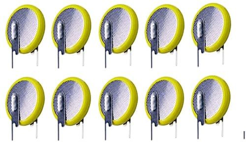 Batteria CR2032 3V Litio con Terminali a Saldare, Confezione da 10 Unità | Per PCB, Pila CMOS BIOS per Scheda Madre, Pin Verticali Passo 10.7mm, 210mAh, Ricambio Professionale Elettronica