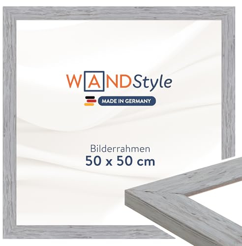 WANDStyle Bilderrahmen 50x50 Grau, rustikaler Bilderrahmen Holz 50x50 cm | Hochwertiger Holzbilderrahmen, Posterrahmen zum Aufhängen, Rahmen 50x50 cm, Fotorahmen H750 - Made in Germany