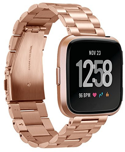 TopTen Fitbit Versa Uhrenarmband, verstellbares Armband für Fitbit-Versa-Smartwatch, Edelstahl, Ersatz-Uhrenband, Sportuhrenarmband, für Gesundheits- und Fitness-Smartwatch M rose gold