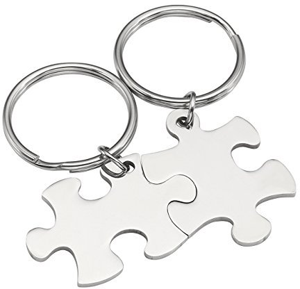BOPREINA 2X Edelstahl 33*22mm Zwei Puzzle Schlüsselanhänger Partner Paare Liebe Freundschaft Schlüsselbund Schlüsselring Keychain