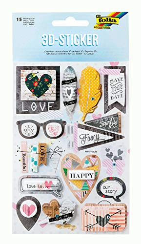 folia 19902 - 3D Sticker II, dreidimensionale Sticker aus Papier, 15 Stück, ideal geeignet zum Verzieren von Grußkarten, Bastelarbeiten und Scrapbooking