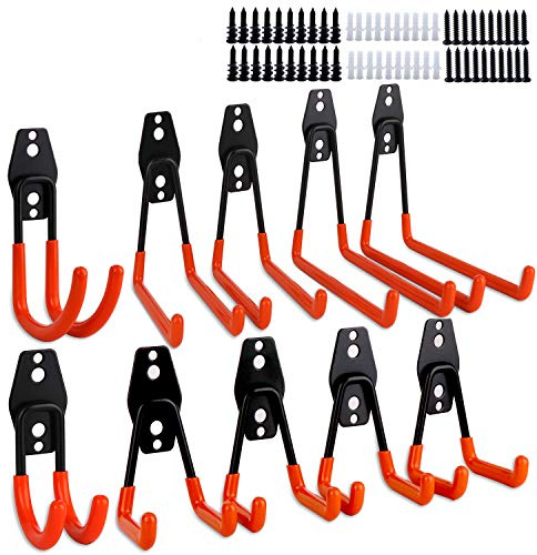 Dirza Garagenhaken, Stahlhaken, Doppelhaken, robuste Wandhalterung, Werkzeugaufhänger, Organizer für die Organisation von Leitern, Elektrowerkzeugen, Großartikeln, Schaufeln, Seilen, 10 Stück