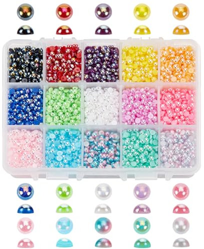 PH PandaHall 8100pcs 15 Colours Flatback Half Pearls Beads Half 4mm Flatback Imitation Pearl Cabochons Bead Gem for Scrapbook Craft DIY Phone Nail Making