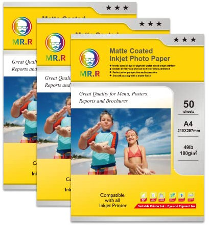 MR.R 180g/m² 50 Blatt A4 Format einseitig mattes Inkjet-Fotopapier tintenstrahldrucker matt foto paper Sofort Trocken Wasserfest Hochweiß fotoblätter