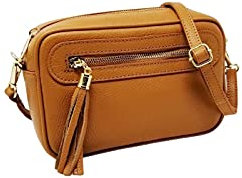 Mauro Pelletteria Bolso Bandolera Mujer Pequeño de Cuero, Ajustable, 2 Bolsillos con Cremallera Piel, Artesanía italiana, Joy (Piel)