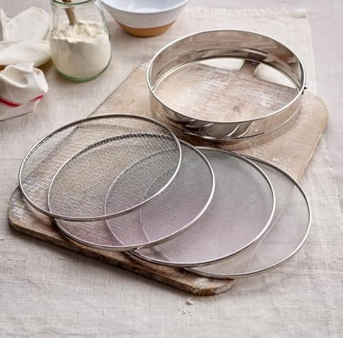 Stainless Steel Interchangeable 4 Mesh Sieve Silver, 20 cm Mesh Wire Net Round Sifter 4 in 1 Kitchen Baking Flour Powdered Icing Sugar Sifting Strainer Filter Atta Wheat Rice Maida Chalni