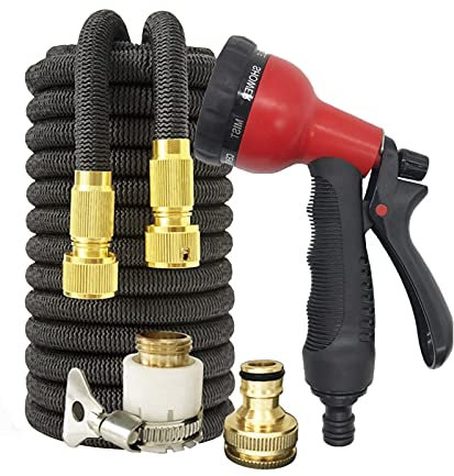 Yijian 17-100ft expandierbarer Gartenschlauch mit Düse, Leichter Anti-Knick-Flexibler erweiterbarer Wasserschlauch (Color : Black, Lengh : 25FT)