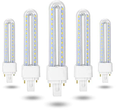 PRENDELUZ Pack 5 und Bombilla LED – Luz fría 6400 K, 1200 Lúmenes, 230 V, no regulable (PLC 2U, Maíz G24, 12 W – [Clase de eficiencia energética A+])…