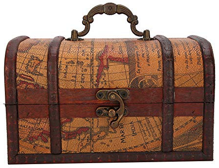 Vintage Deko Holz Schatzkiste, 18x11x10cm Chinesischer Stil Oriental Treasure Chest Retro Schatztruhe Piratenkiste Schmuck Spielzeug Holzkiste für Bücher Karten Sammlung Geschenke