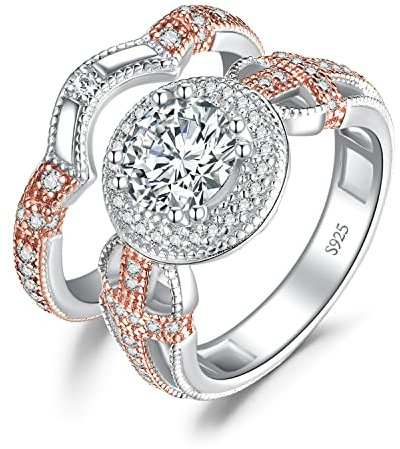 JewelryPalace Vintage Kreuz 1ct Zirkonia Halo Ring Damen, Verlobungsringe Silber 925 Rosegold 585 für Frauen, Krone Hochzeitsringe Simulierter Diamant Vorsteckring Trauring Ehering Band Ringe Set 49