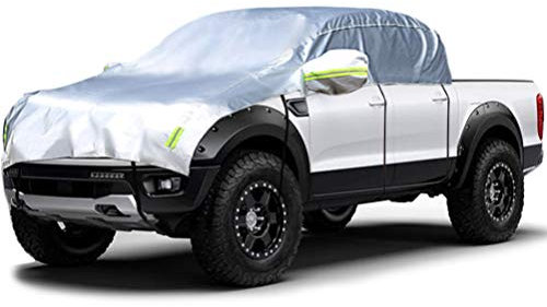Konnfeir Half Car Cover All Weather Car Body Covers Outdoor Indoor for All Season Waterproof Dustproof UV Resistant Snowproof Universal 210D Oxford Fabric (Pickup (Crew Cab))
