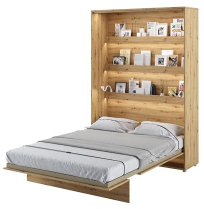 MEBLINI Schrankbett BC-01-140x200cm Vertikal - Artisan Eiche mit Matratze - Wandbett mit Lattenrost - Klappbett mit Schrank - Wandklappbett - Murphy Bed - Bettschrank