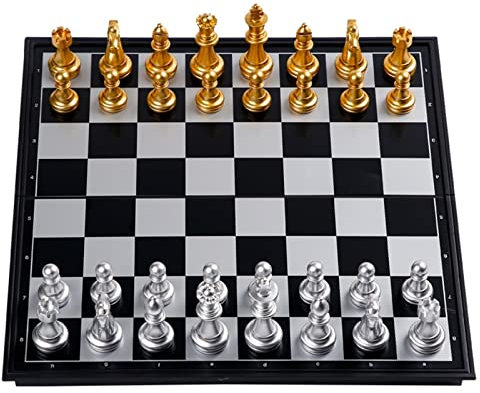 Schachspiel Magnetisches Reise-Schachspiel, mit faltbarem Schachspiel, Turnier-Schachspiel aus Metall für Kinder und Erwachsene, Brettspiel für Familienaktivitäten (Farbe: Gold und Silber, Größe: K